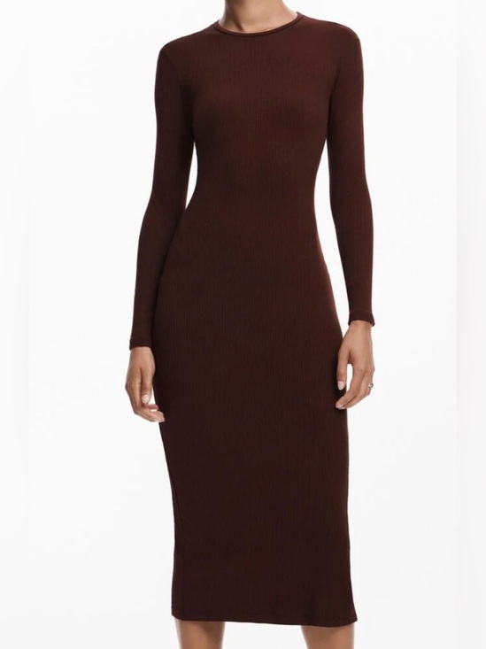 Desigual Dresses & Skirts - Desigual Long Sleeve Ribbed Maxi  Dress in Dark Brown